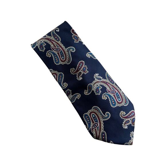 Vintage Harve Bernard Navy Blue Paisley Silk Necktie - Picture 2 of 4